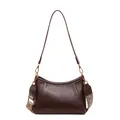 Bolso retro marrón oscuro con correa ancha de estilo étnico y acabado de piel lisa - Marrón