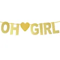 Golden glitter Oh Girl banner with heart for baby shower and gender reveal party - Oh Girl