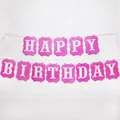 Ροζ και λευκή χάρτινη γιρλάντα Happy Birthday για διακόσμηση παιδικού πάρτι γενεθλίων - Τριανταφυλλί