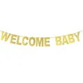 Glittery gold Welcome Baby banner for baby shower and homecoming party decorations - Welcome Baby Style