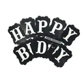 Κλασικό ασπρόμαυρο πανό Happy Birthday με vintage τετράγωνα χάρτινα σημαιάκια πάρτι - Μαύρο
