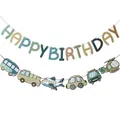 Πανό Happy Birthday macaron με γιρλάντα κινουμένων σχεδίων για παιδικά γενέθλια - Πανό Αυτοκινήτου Μακαρόν