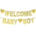 Glittering gold 'WELCOME BABY BOY' banner for baby shower and newborn party decoration - Welcome Baby Boy Style