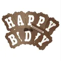 Καφέ γιρλάντα Happy Birthday με κυματιστές άκρες, λευκά γράμματα και κορδέλα διακόσμησης - Καφέ