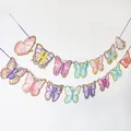 Detail of macaron butterfly Happy Birthday banner with golden glitter edges for party decor - Pink Glitter Butterfly Birthday / Pink