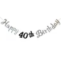 Ασημένιο πανό Happy 40th Birthday με μεταλλικά γράμματα για διακόσμηση πάρτι γενεθλίων - 40α Γενέθλια / Ασημί