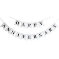 Detail of white swallowtail banner with black Happy Anniversary lettering and white string - Fishtail Style / White