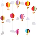 Décorations suspendues en papier 3D ballons à air chaud colorés et nuages blancs - Guirlande Nuage Multicolore