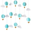 Décorations suspendues en papier 3D avec montgolfières bleues, nuages et cœurs - Guirlande Nuage Bleu