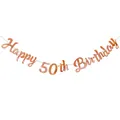 Rose gold metallic Happy 50th Birthday banner garland for elegant party wall decoration - 50th Anniversary (50th) / Rose Gold