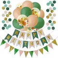 Set festa verde salvia con ventagli dorati, ghirlande di carta e palloncini in lattice - Kit Cerchio Triangolo Verde Salvia 2
