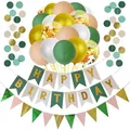 Set compleanno verde oliva e oro con striscione, palloncini e ghirlanda di carta circolare - Kit Cerchio Triangolo Verde Salvia 3