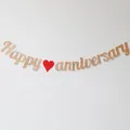 Champagne gold Happy Anniversary banner with red hearts for wedding party decoration - Glitter Style (With 1 Red Heart) / Rose Gold