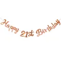 Rose gold metallic Happy 21st Birthday banner for party decorations on white background - 21st Anniversary (21st) / Rose Gold