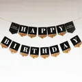 Large black and gold glitter Happy Birthday banner for party decorations - Style 1