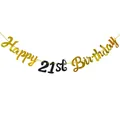 Λεπτομέρεια από χρυσή και μαύρη γιρλάντα Happy 21st Birthday με διακοσμητική γραμματοσειρά - 21α Γενέθλια / Χρυσό με Μαύρο Κείμενο