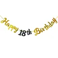 Λεπτομέρεια της γκλίτερ γιρλάντας Happy 18th Birthday με χρυσά και μαύρα γράμματα - 18α γενέθλια / Χρυσό με Μαύρο Κείμενο