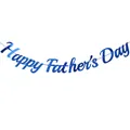 Close-up of shiny blue metallic Happy Father's Day banner with sharp letter details - Royal Blue Mirror Style