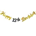 Λεπτομέρεια banner Happy 13th Birthday με χρυσά και μαύρα γράμματα γκλίτερ για πάρτι - 13α Γενέθλια / Χρυσό με Μαύρο Κείμενο