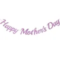 Banner Happy Mother's Day morado con purpurina y cordón rosa para decoración floral - Pancarta Happy Mother's Day Rosa Purpurina