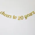 Detail of gold glitter 'Cheers to 20 years' banner for birthday or anniversary party decor - 20 Years Style / Gold