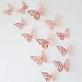 Set of 12 3D hollow butterfly wall stickers in rose gold finish for home decor - Rose Gold Style 2
