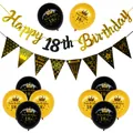 Black and gold 18th birthday party decoration set with balloons and happy birthday banners - 18th Birthday Script Set