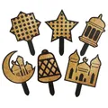 Set da 6 topper per torta Eid Mubarak glitterati oro e neri con stelle e mezze lune - Decorazioni per Torte Castello Luna Nero Oro