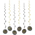 Set of 6 gold and black 60th birthday hanging swirl decorations for party ceiling - 60th Birthday Theme Spiral