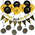 Elegant 50th Birthday decoration set with black and gold balloons, banners, and swirls - 50th Birthday Spiral Decor (Black Gold)