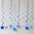 Blue and silver spiral party decorations with glittery star-shaped hanging pendants - Deep Blue Light Blue Silver Star Spiral