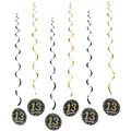 Black and gold 13th birthday hanging swirl decorations with Happy Birthday printed cards - 13th Birthday Theme Spiral