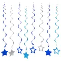 Blue and silver star spiral hanging swirl decorations set for birthday party events - Star Spiral Swirls / Blue And Silver
