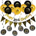Dettaglio delle decorazioni per il 21° compleanno nero e oro con palloncini e riccioli - Decorazione Spirale 21 Compleanno (Nero Oro)