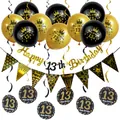 Dettaglio set decorazioni 13° compleanno con palloncini neri oro e banner - Decorazione Spirale 13 Compleanno (Nero Oro)