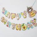 Cartoon brown bear and honey bee themed Happy Birthday paper banner decoration - Bear Bee Theme (Flower Pencil Book)