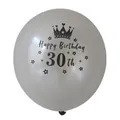 12-inch matte grey 30th birthday balloon featuring black crown and star graphics - 30th Birthday (Silver Ball Black 30th) / Silver