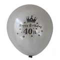 Detail of grey 40th Happy Birthday balloon with black crown and star patterns - 40th Birthday (Silver Ball Black 40th) / Silver