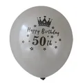 Zilveren 50e verjaardag ballon met zwarte kroon en sterren voor feestdecoratie - 50e Verjaardag (Zilveren Bal Zwart 50th)