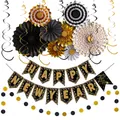 Kit déco de fête du Nouvel An avec bannière, éventails en papier et spirales dorées - Décoration de Nouvel An Style 21