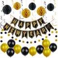 Kit déco Nouvel An noir et or avec bannières ballons et boules alvéolées pour fête festive - Décoration de Nouvel An Style 13