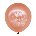 Roségouden ronde latex verjaardagsballon met witte kroon, sterren en Happy Birthday print - Gefeliciteerd met je Verjaardag (Roségouden Bal Wit happy birthday)