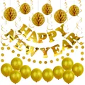 Kit de décoration Nouvel An doré avec ballons, bannières et boules alvéolées de fête - Décoration de Nouvel An Style 11