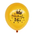 Gouden latex ballon met kroon en Happy Birthday 16 opdruk voor verjaardagsdecoratie - 16e Verjaardag (Gouden Bal Zwart 16th)