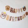 Guirnalda vintage oso pardo Happy Birthday para decoración de fiesta de bebé - Pancarta de cumpleaños de oso