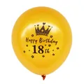 Gouden 18e verjaardag ballon met zwart kroonontwerp en Happy Birthday tekst - 18e Verjaardag (Gouden Bal Zwart 18th)