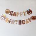 Brown teddy bear happy birthday banner set with crown motifs for baby party decor - Vintage Bear Head Birthday Banner