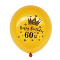 Detail van gouden 60ste verjaardag ballon met zwarte kroon en sterren bedrukking - 60e Verjaardag (Gouden Bal Zwart 60th)