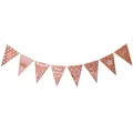 Rose gold 70th birthday triangle bunting banner with Happy Birthday crowns and balloons - 70th Birthday Rose Gold Bunting