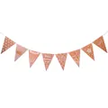 Rose gold 50th birthday party banner with metallic crown, balloon and candle designs - 50th Birthday Rose Gold Bunting